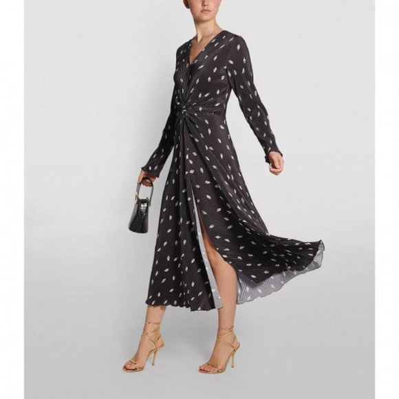 ROTATE Birger Christensen Dresses & Skirts - NWT Rotate Birger Christensen Number 7 Pleated Black Midi Dress Planet AOP SizeM